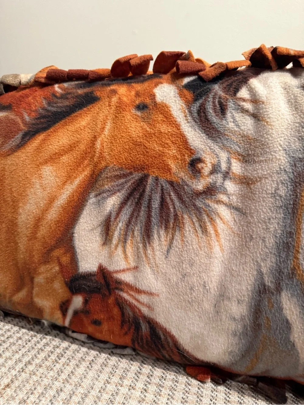 Fleece Horse Print Accent Pillow - Brown & White Horses